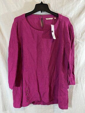 Soft Surroundings Women’s NWT 1X Firey Fuchsia Gauze 3/4 Sleeve Tunic